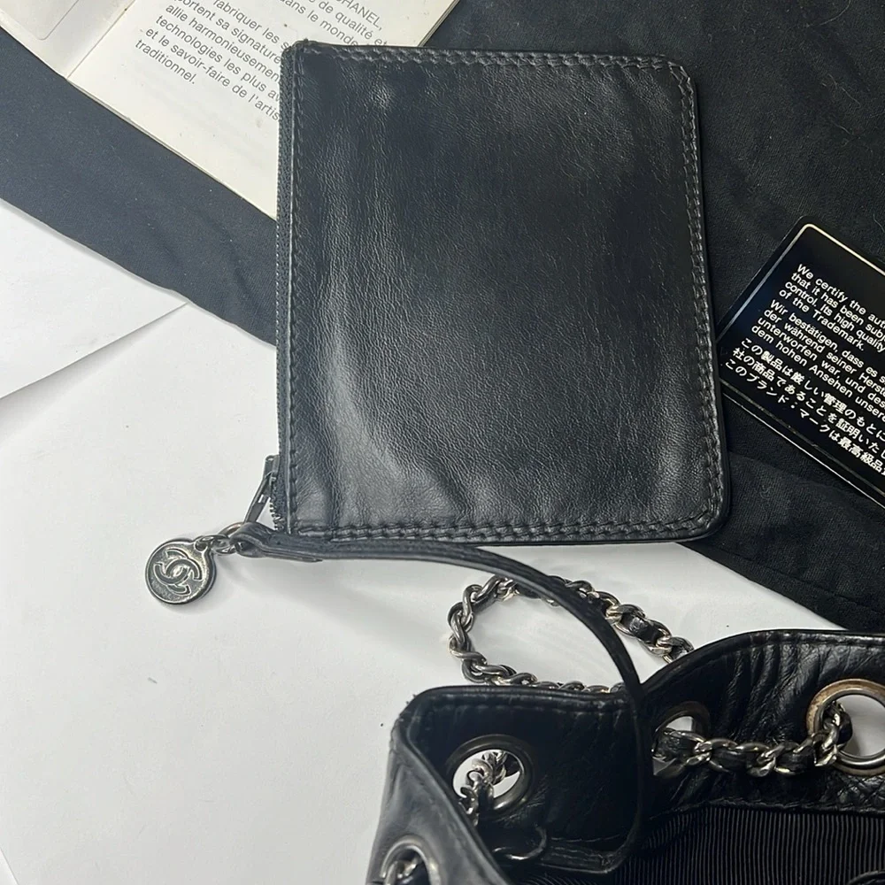 Chanel Black Leather Mini Backpack Bucket Bag Dustbag and Authenticity Card